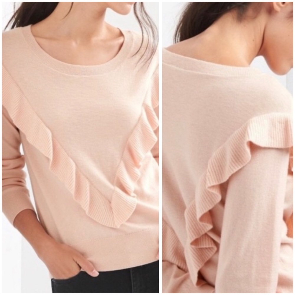 Gap Pale Pink Ruffles Front Sweater
